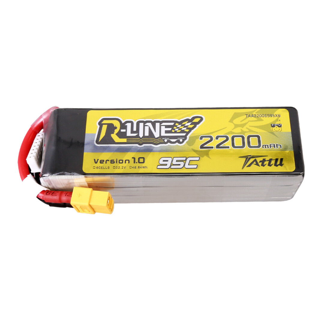 Tattu 2200mAh 6s 95C 22.2V R-Line Lipo Battery with XT60 Plug - 1